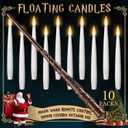 Floating Candles with Wand - Christmas Magic Hanging Flameless Candles Taper Candles with Remote for Halloween Window Home Bedroom Birthday Party Decorations (10 PCS White Candles + 1 Brown Wand)