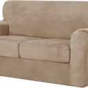 CHUN YI 3 Piece Velvet Couch Covers for 2 Cushion Couch, Water Resistant Loveseat Covers, Non Slip High Stretch Thick Furniture Protector for Dogs Pets, Medium, Camel