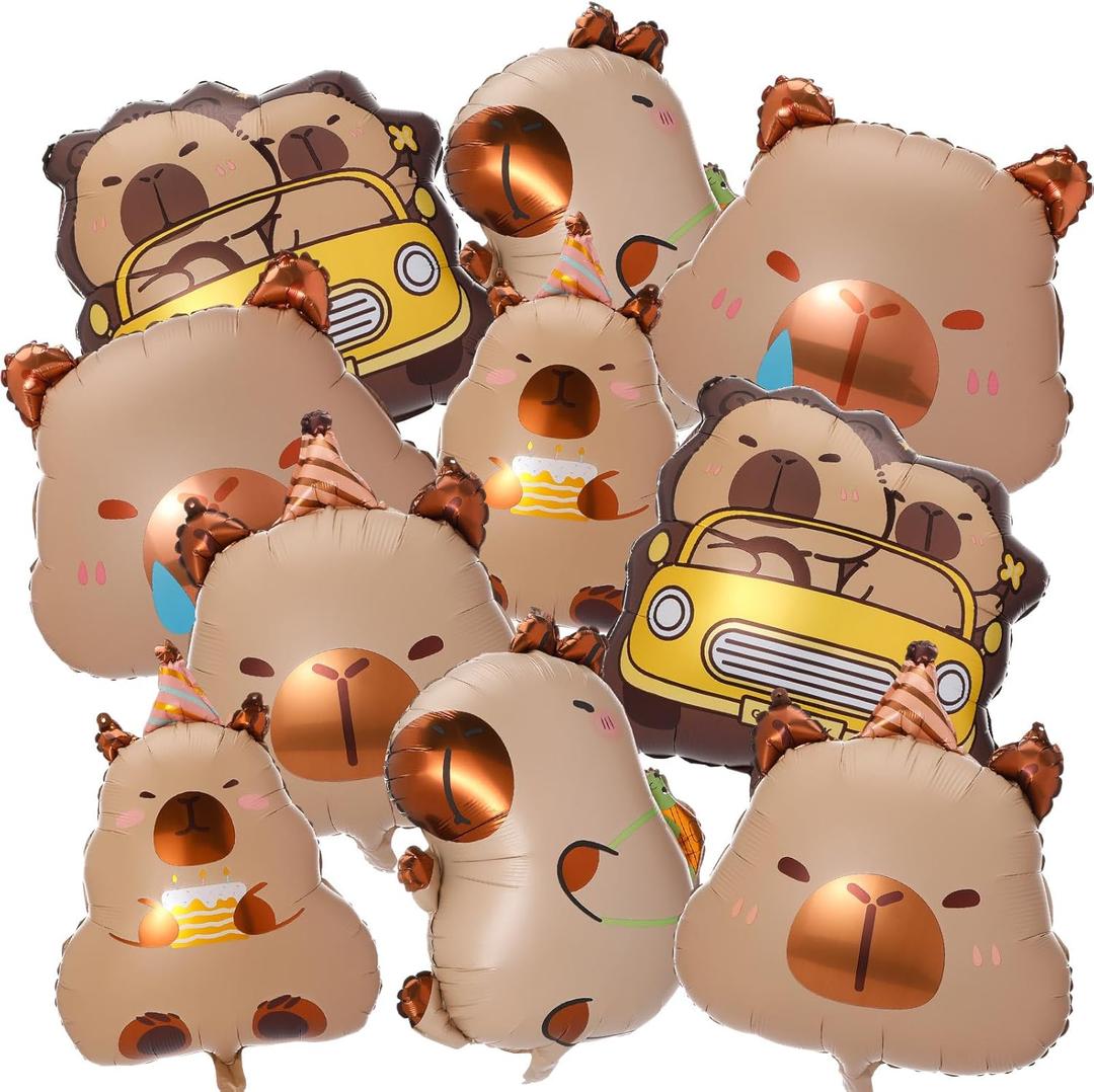 Civaner 10 Pcs Capybara Foil Balloons Animal Theme Birthday Party Decorations Capybara Aluminum Foil Balloons for Baby Shower Wedding Gender Reveal Party Supplies