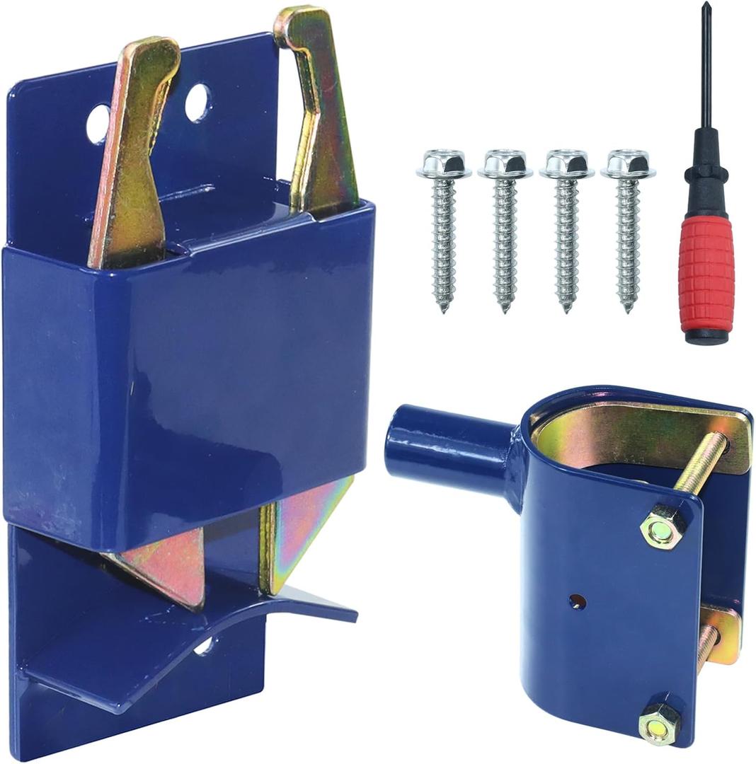 Blue S16100300 Heavy Duty 2 Way Farm Gate Latch with Hardware Kit Replaces S16100300 Gate Latch for 1-5/8" to 2" Round Tube Gate for Farms and Pastures, Outdoor Fence, Barn Door
