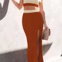 Cutiefox Women's Knit 2 Piece Dress Cami Crop Top High Side Slit Bodycon Long Skirt Set (XS)