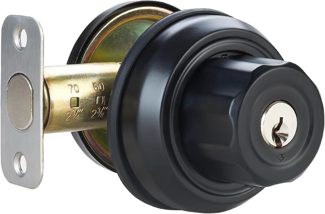 Twist-to-Lock Keyless Deadbolt Lock for Front Door Single Cylinder Deadbolt Door Lock with Anti-Mislock Button Black