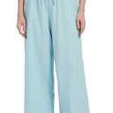 Tronjori Women's Linen Summer Boho Loose Lounge Palazzo Pants,XL,Light Blue (Blue, XL)