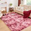 Andency 3x5 Shag Area Rug for Living Room, Tie-Dyed Dark Red Soft Fuzzy Plush Indoor Carpets for Bedroom, Non Skid Fluffy Faux Fur Rug for Room