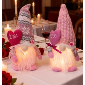 Cute Light Up Gnomes Plush Valentines Day Decorations Valentine Gnomes Gifts for Her Birthday Gifts for Women Valentine's Crafts Plush Doll Gift for Her Present for Daughter (2 Pink)