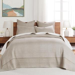Levtex Home - Cross Stitch Taupe Bedspread Set - Queen Quilted Bedspread and Two Standard Shams - Cross Stitch Pattern - Bedspread (104X106in.) and Sham (20x26in.) - Cotton