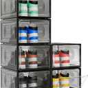 6 Pack Thicken Shoe Organizer Stackable,Upgraded Sturdy Shoe Storage Box with Magnetic Door,Shoe Containers For Sneaker Display,Hat Organizer,Black