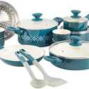 Spice by Tia Mowry Savory Saffron 16-Piece Healthy Nonstick Ceramic Cookware Set - Teal