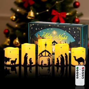 Christmas Decorations Indoor Outdoor - Nativity Set, Nativity Scene Candles with Remote Timer, Holiday Home Table Mantel Decor Centerpieces, Religious Gifts for Christians women, Flameless, Waterproof