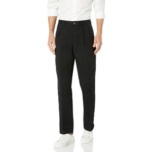 Amazon Essentials Men's Classic-Fit Wrinkle-Resistant Pleated Chino Pant, True Black, 38W x 32L