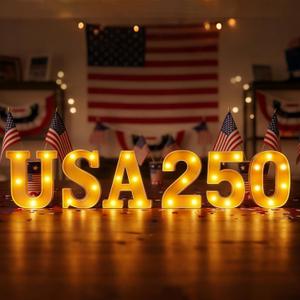 Anniversary 250th Decorations, USA LED Sign Lights Battery Powered, America 4th of July 250 Light Up Home Table Decor Hanging Decorations Indoor Outdoor