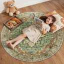 RELEANY Area Rugs 4ft Washable Non-Slip, Floral Vintage Distress Print Pattern Medallion Carpet for Living Room Bedroom Dining Room, Brick Red Rust Neutral Brown Burnt Orange