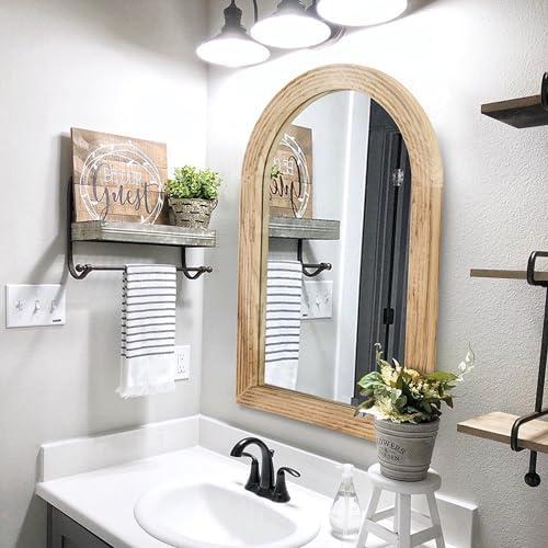 LOSOUR Arched Mirror, Farmhouse Decor Solid Wood Frame Wall Mirror, Bathroom Mirrors, Large Vintage Mirror for Bathroom, Living Room,Bedroom, Entryway, Hallway,Foyer (Brown, 36" L x 24" W)