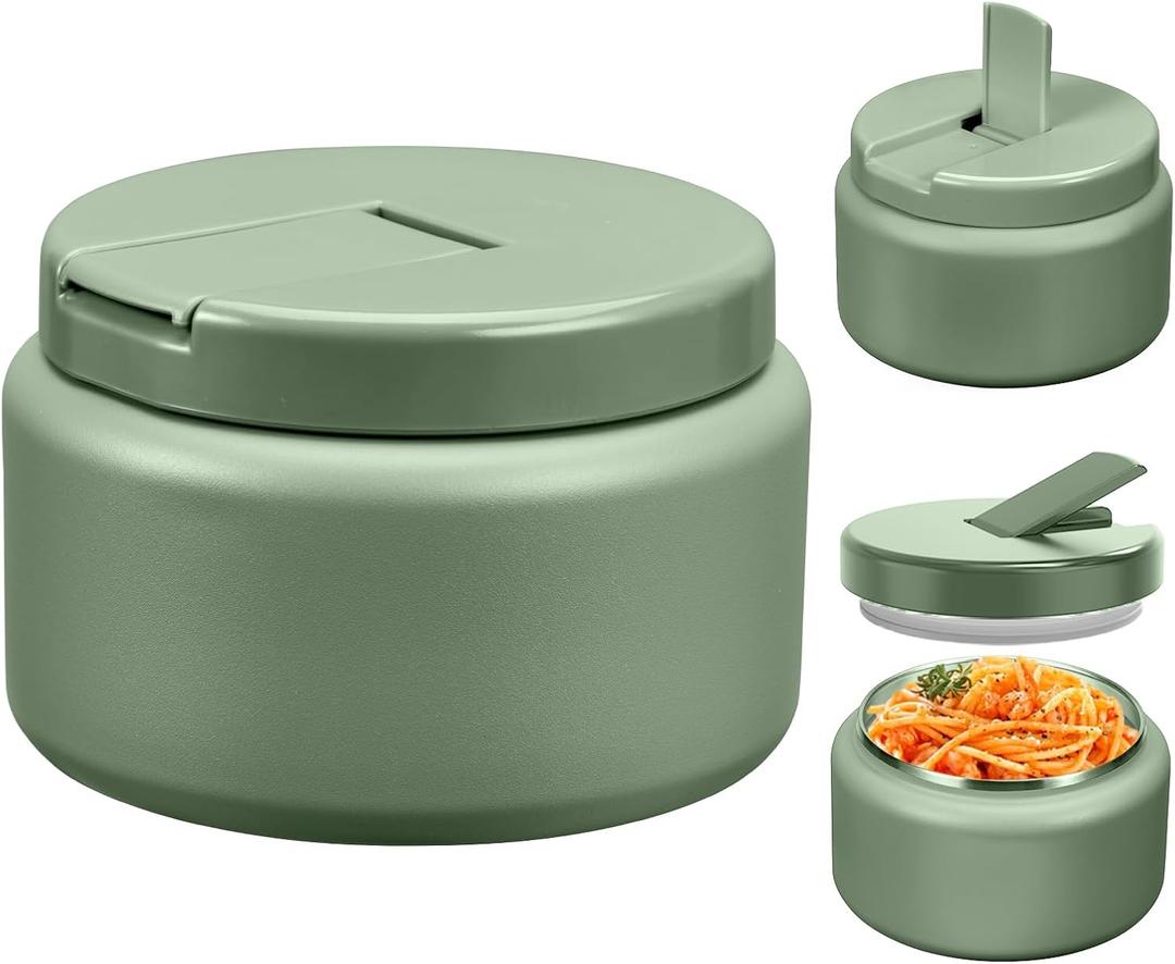 13.5oz Kids Jar for Hot Food, Insulated Vacuum Food Jar with Buckle Lid, Stainless Steel Wide Mouth Leak Proof Insulated Lunch Container for School Picnic Travel, Green