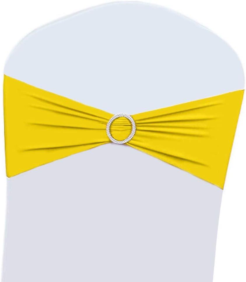 50PCS Wedding Chair Decorations Stretch Chair Bows and Sashes for Party Ceremony Reception Banquet Spandex Chair Covers slipcovers (50, Yellow)