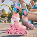 LOCAVUN Inline Skates for Girls and Kids, Roller Skates Blades with 4 Size Adjustable Light up Wheels for Kids Girls Beginner Ages 4-8 5-8 6-12 8-12 Indoor Outdoor(Pink, Small - (US 9C-12C))