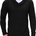 COOFANDY Men's Shawl Collar Sweaters V-Neck Relaxed Fit Cable Pullovers (Black, XS)