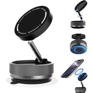 QIYUDA Vacuum Suction Phone Holder Magnet, 360° Adjustable Foldable Portable Vacuum Magnetic Phone Mount Stand (Black)