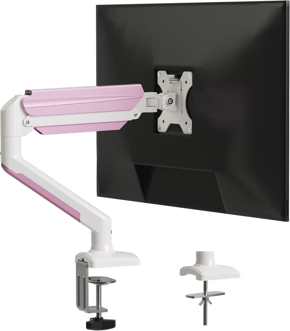 suptek Monitor Mount Stand, Single Gas Spring Monitor Arm Desk Mount Fits 13-32 Inch inch Monitors Weight Capacity up to 9 kg(MD01AWP) (Pink)