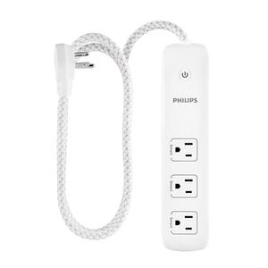 Philips Indoor Extension Cord with Surge Protection, 3-Outlet, Flat Plug White