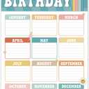 Boho Groovy Classroom Birthday Chart 16"x24", Back to School Happy Bday Poster Calendar for Kids Student, Pastel Bulletin Board Decoration Gift, Reusable Teaching Supplies, Shipped in Tube