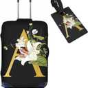 Decorative A Suitcase Protectors Elastic Washable Luggage Covers With Concealed Zippers For 18-32 Inch Luggage (Size L: Fits 25-28 Inch), Black