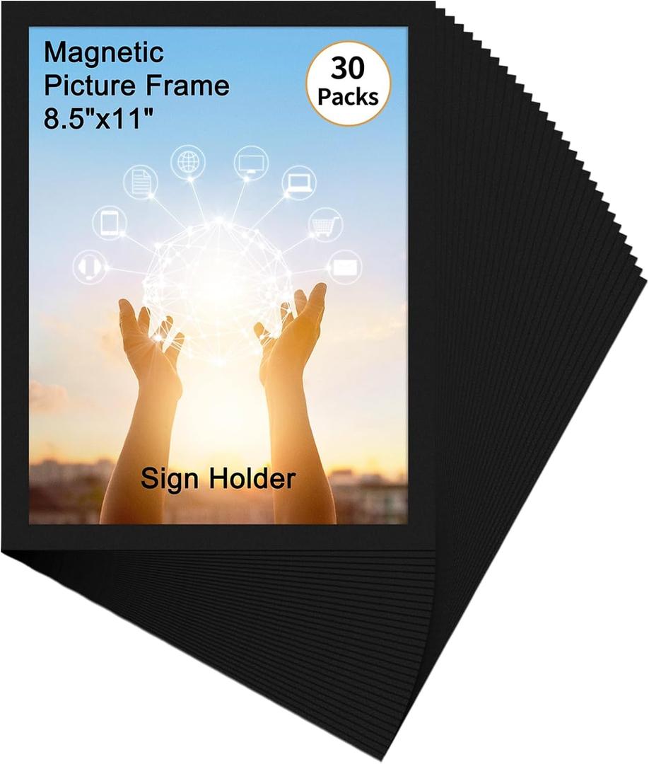 Hoikwo 30 Packs 8.5x11 Black Certificate Frames, Bulk 8.5 by 11 Document Frames, 8.5 x 11 Picture Frames Set, Adhesive Magnetic Frames for Letter Holder for Refrigerator Glass Door