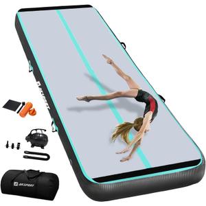 AKSPORT Gymnastics Air Mat Tumble Track Tumbling Mat Inflatable Floor Mats with Air Pump for Home Use/Tumble/Gym/Training/Cheerleading/Parkour/Beach/Park/Water (13ftx5ftx6inch, Carbon&Green)