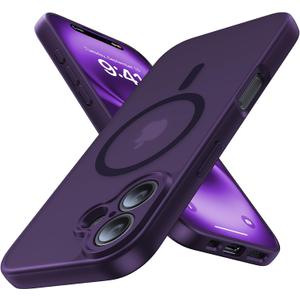 Magnetic for iPhone 16 Case,Upgraded [Full Camera Protection][Compatible with Magsafe][Mil-Grade Protection] Shockproof Slim Anti-Yellow Translucent Matte Phone Case for iPhone 16,Deep Purple