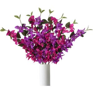 IPOPU 8PCS Bougainvillea Artificial Flowers 31.5" Fake Bougainvillea Silk Branches with Long Stem Faux Hanging Flowers Vines for Home Wedding Indoor Outdoor Garden Decor(Fuchsia Mixed)