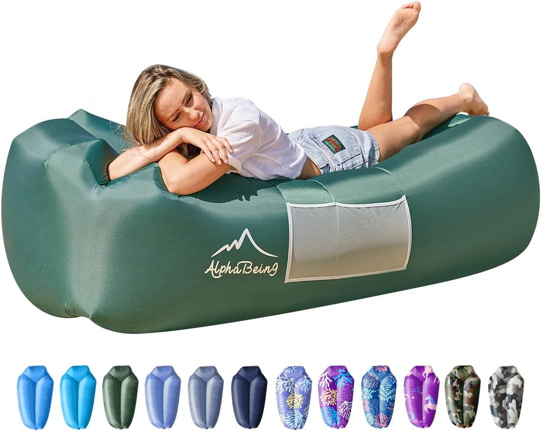AlphaBeing Inflatable Lounger Beach Chair Accessories, Air Sofa Hammock Inflatable Couch for Camping Backyard Lakeside with Compression Sacks, Ideal Outdoor Gifts for Adults (MILITARY GREEN)