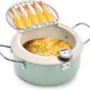 ZOOFOX Deep Fryer Pot with Thermometer, Japanese Frying Pot with Lid and Oil Drain Rack, Non-stick Tempura Fryer Pan for Kitchen French Fries, Chicken, Seafood