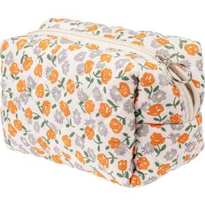 Floral Quilted Makeup Bag, Cute Rose Cosmetic Bag for Women, Flower Travel Toiletry Bag, Cotton Make up Bag Pouch