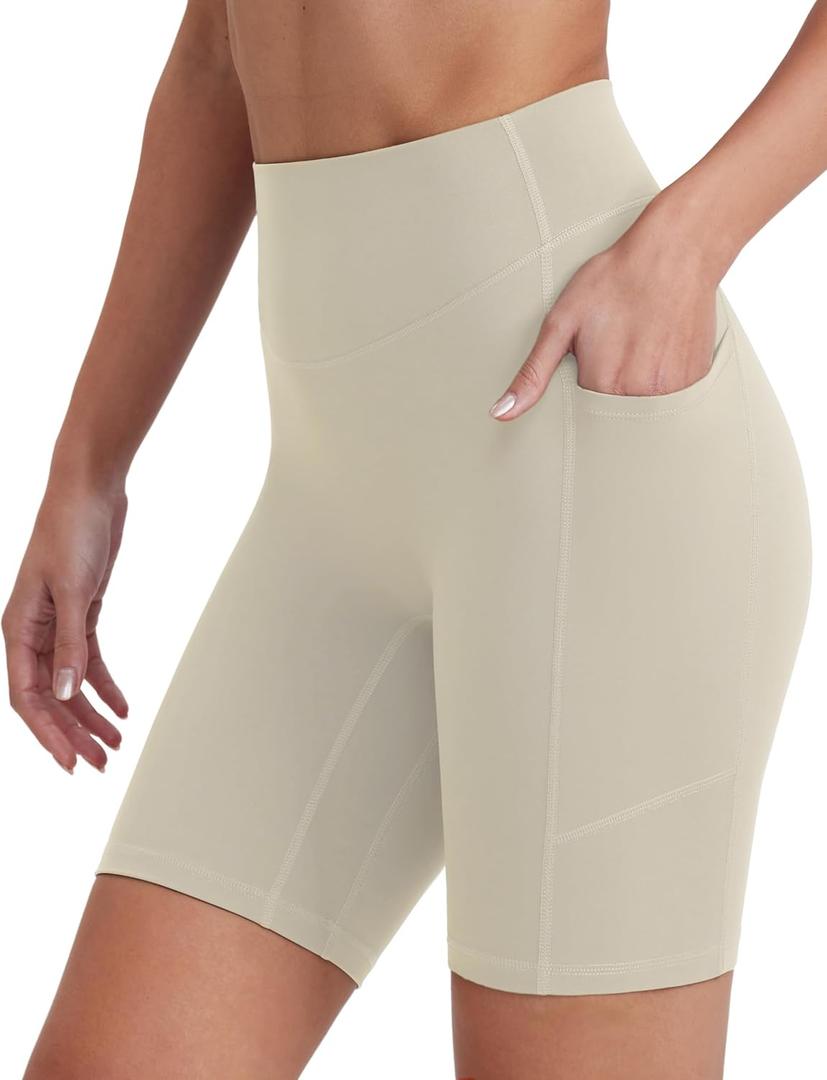 ENERBLOOM Biker Shorts Women with Pockets 10" Spandex Workout Shorts Lightweight for Summer Cycling Running Yoga Gym (Medium)