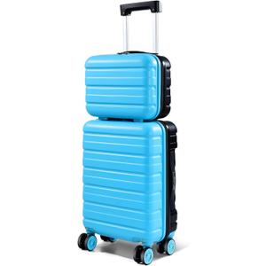 Lekebobor 2 Piece Luggage Set, 16 Inch Carry On Luggage with Cosmetic Case, Hard Shell Underseat Suitcase with Wheels, TSA Lock, Airline Approved, Blue