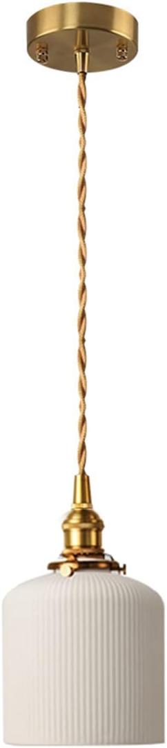 Ceramic Shade Pendant Lighting Fixture Industrial Ceiling Hanging Light with Gold Lamp Holder, Knob Switch and Braided Cord for Kitchen Island, Dining Room (C)