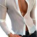 Men's Sheer Mesh Button Down Shirts Textured Long Sleeve Fitted Shirt Tops Party Top White X-Large