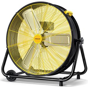 VAGKRI 24 Inch Industrial Drum Fan, 320W High Velocity Floor Fan, 3 Speed Heavy Duty Metal Air Circulator, 360 Tilt with Casters Handle ETL Standard for Patios, Warehouse, Commercial,Basement