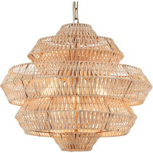 22 Hand Woven Rattan Chandelier 5 Round Adjustable Boho Pendant Light Farmhouse Large Brass Pendant Lighting Fixtures for Dining Room Kitchen Island Living Room, UL Listed
