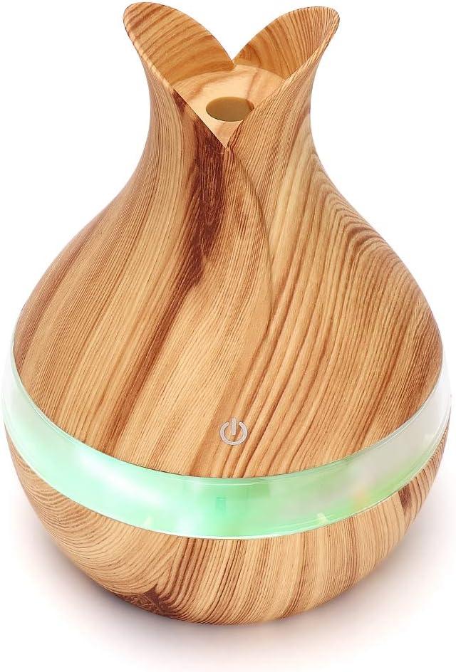 Essential Oil Diffuser 300ml Desktop Humidifier Wood Grain Aromatherapy Diffuser with 7 Colors LED Night Light for Home and Office, Low Noise