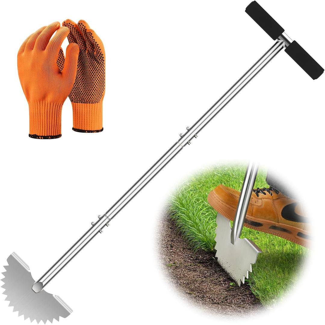 Manual Edger Lawn Tool: Half Moon Edger with Saw-Tooth Upgrade  38'' Stainless Steel Edging Tool for Garden, Yard & Sidewalks  Ergonomic T-Grip for Clean Edging on Flower Beds Manual Edger Lawn Tool: Half Moon Edger with Saw-Tooth Upgrade  38'' Stainless Steel Edging Tool for Garden, Yard & Sidewalks  Ergonomic T-Grip for Clean Edging on Flower Beds