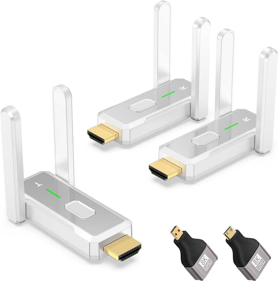 Wireless HDMI Transmitter and 2 Receivers, 500 FT/150M, 2.4G+5G Plug & Play, 1080P HD Audio and Video Transmission, Suitable for Laptops, Desktops, TV Boxes, Projectors to Monitors (Off-White)