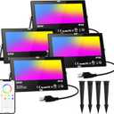Smart Flood Lights Outdoor RGB via Bluetooth App Control Color Changing Landscape Lights 80W IP66 Waterproof, DIY Scenes/Music Sync/Timing/Daylight 4Pack