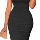 BEAGIMEG Women's Sexy Tank Top Bodycon Ruched Sleeveless Basic Midi Party Dress (Black, L)