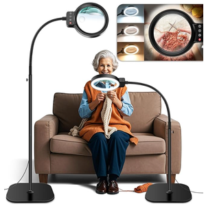 30X 10X Large Floor Magnifying Glass with Light and Stand,72 LED Flexible Gooseneck Floor Magnifying Lamp,2 in 1 Lighted Magnifiers for Close Work, Sewing,Crafts,Hobbies（Black）