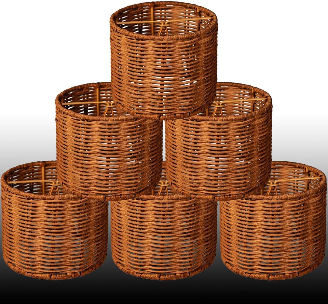 6 Clip-on Chandelier shades Creative Drum boho Lampshades Rattan Clip-On Lamp Shade replacement Wall Lamp Candle Chandelier mini lamps shades