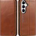 SHIELDON Case for Galaxy S26 6.3" 5G 2026, Genuine Leather Flip Wallet Book Design Magnetic RFID Blocking Credit Card Holder Kickstand Shockproof Cover Compatible with Galaxy S26 - Retro Brown