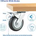 8 inch All Swivel Caster Wheels, Heavy Duty 4Pcs Pack Anti-Skid Rubber Swivel Casters with 360 Degree Top Plate (2 with Brakes Lock & 2 Without)