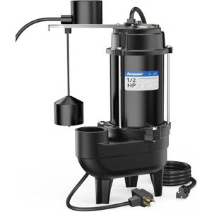 Acquaer 1/2HP Sump Pump Submersible, 6000 GPH Cast Iron Sewage Pump with Automatic Integrated Vertical Float Switch and Piggyback Plug, 2'' NPT Discharge Basements Pump for Sewers, Flood Zones