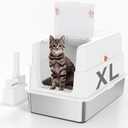 SZEE Stainless Steel Cat Litter Box with 180°Flip-Top Lid, Easy Clean XL Enclosed Litter Box, Large Covered Steel Cat Box with Scoop, Odor Control and Anti-Urine Leakage, 23.2 * 15 * 15 Inch, White